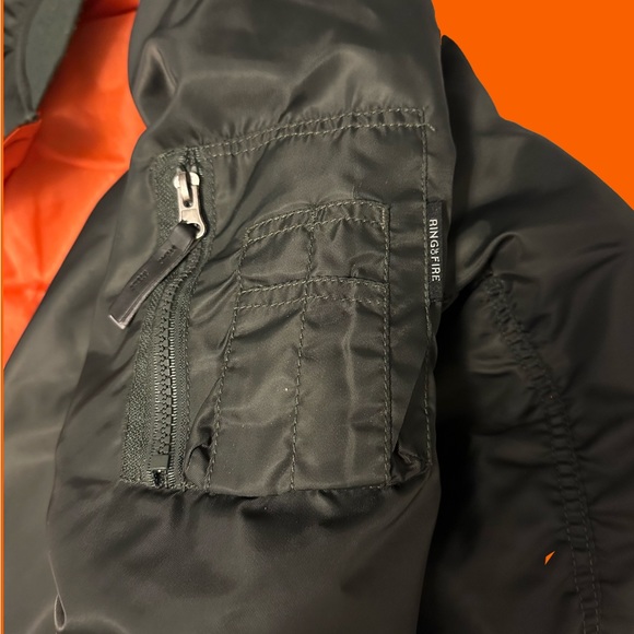 Ring Of Fire dark olive/ orange flight bomber jacket Large - Picture 3 of 7